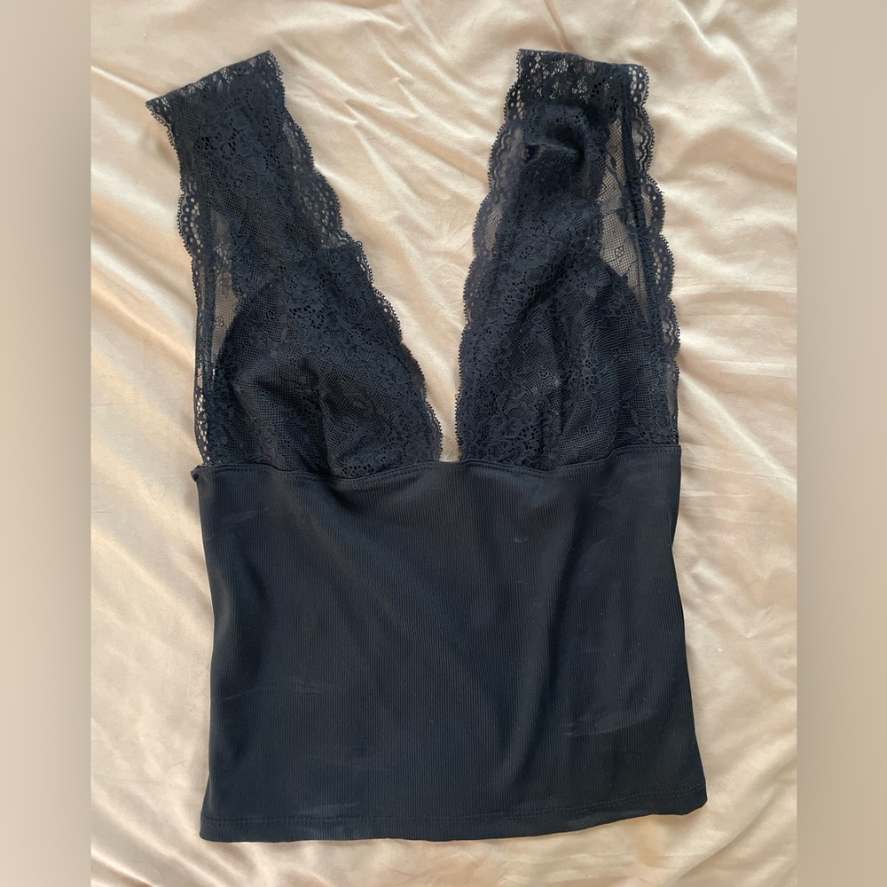 Intimately Free People Black Lace V-Neck Top